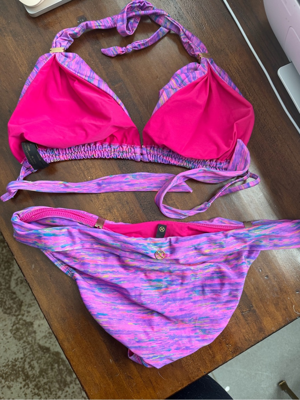 Vix Pink Purple Multicolor Triangle Bikini Set - Picture 2 of 5